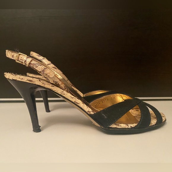 Dolce & Gabbana Black Fabric Leather Sandal Shoes Slingback 38 3" Inches - Picture 4 of 10